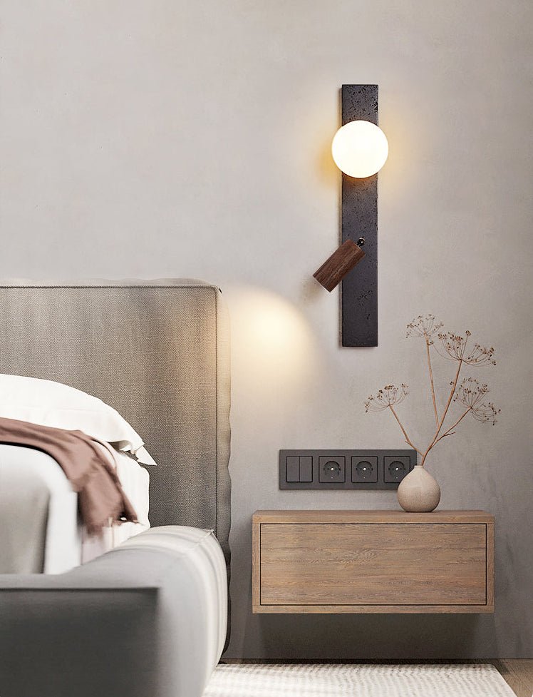 Zora Pivot Black Travertine Wall Lamp-Neutral Decor