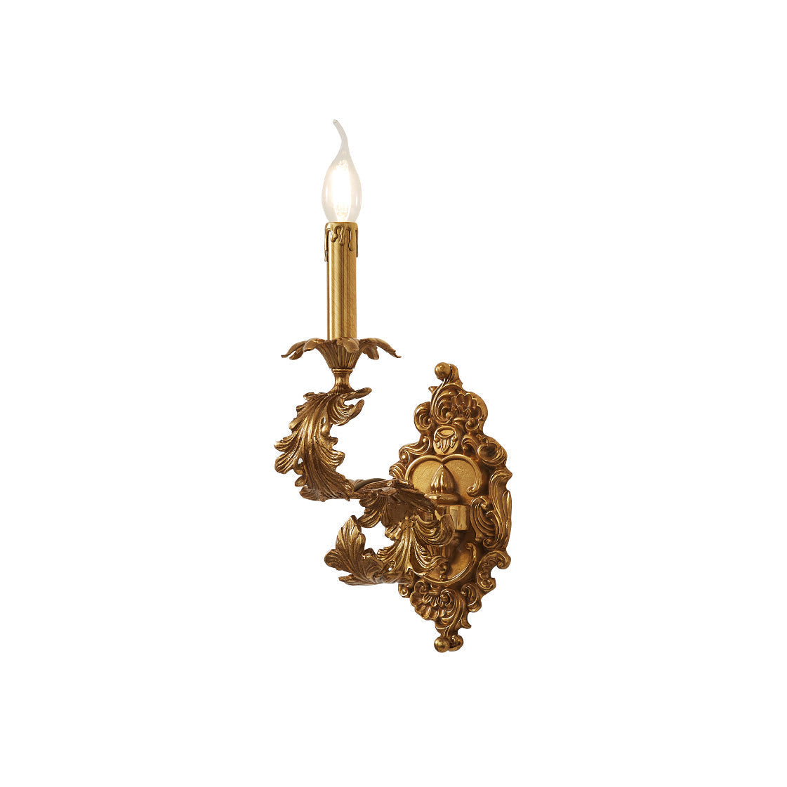 Adriana Baroque Wall Lamp with a refined brass body.