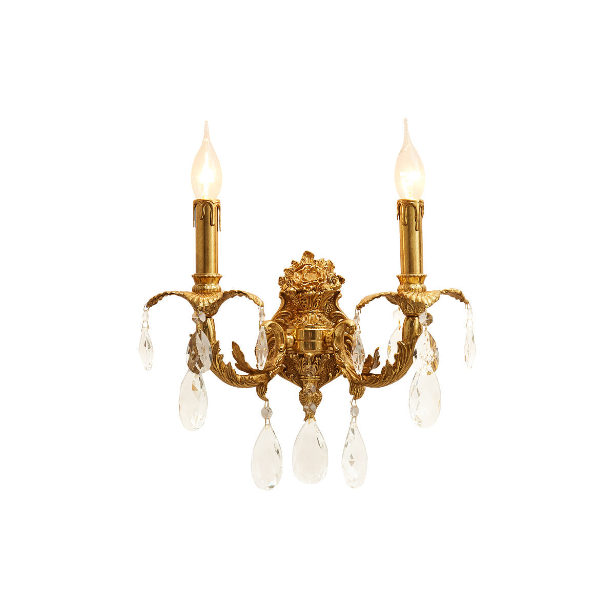 Adriana Brass Wall Lamp with crystal accents.