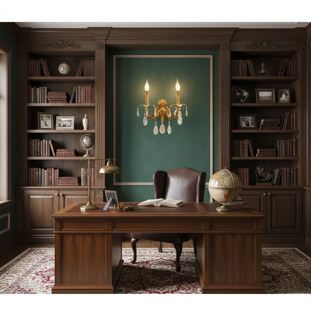Lifestyle image of the Adriana lamp in a French Provincial style room.
