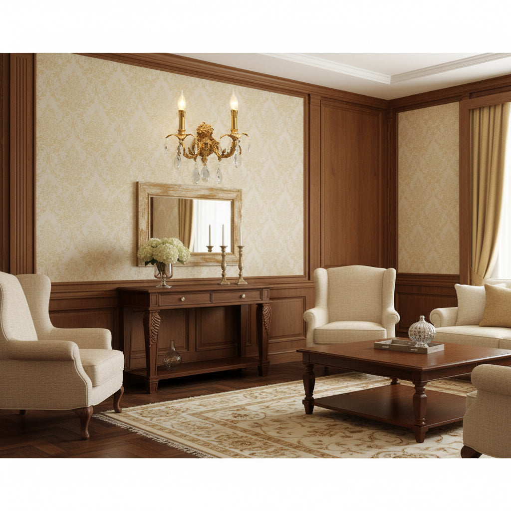 The Adriana Wall Lamp mounted on a dark colored wall.