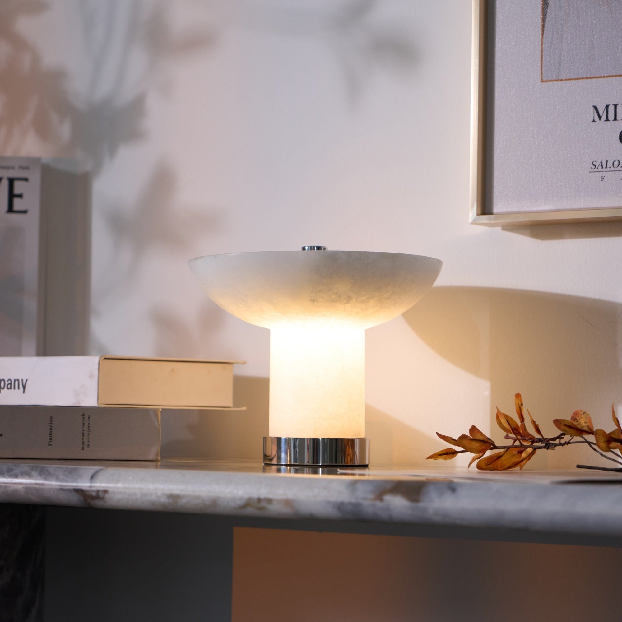 Eurnoran Mushroom Shaped Alabaster Table Lamp-Neutral Decor