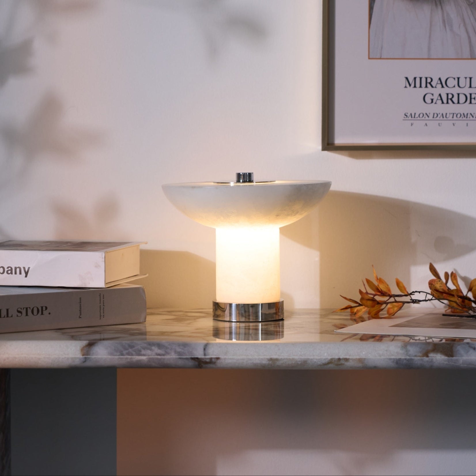 Eurnoran Mushroom Shaped Alabaster Table Lamp-Neutral Decor