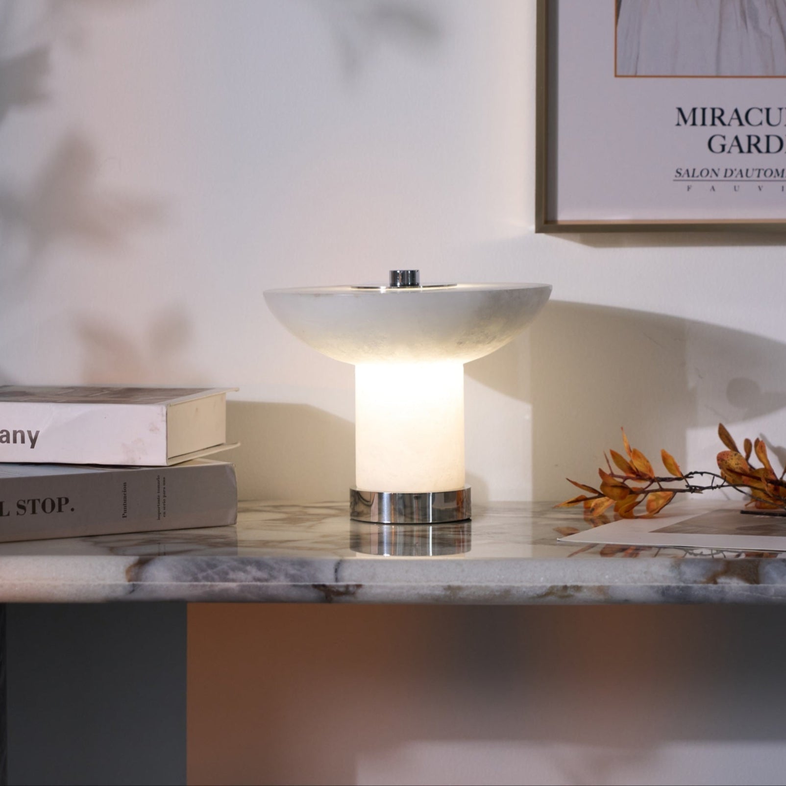 Eurnoran Mushroom Shaped Alabaster Table Lamp-Neutral Decor