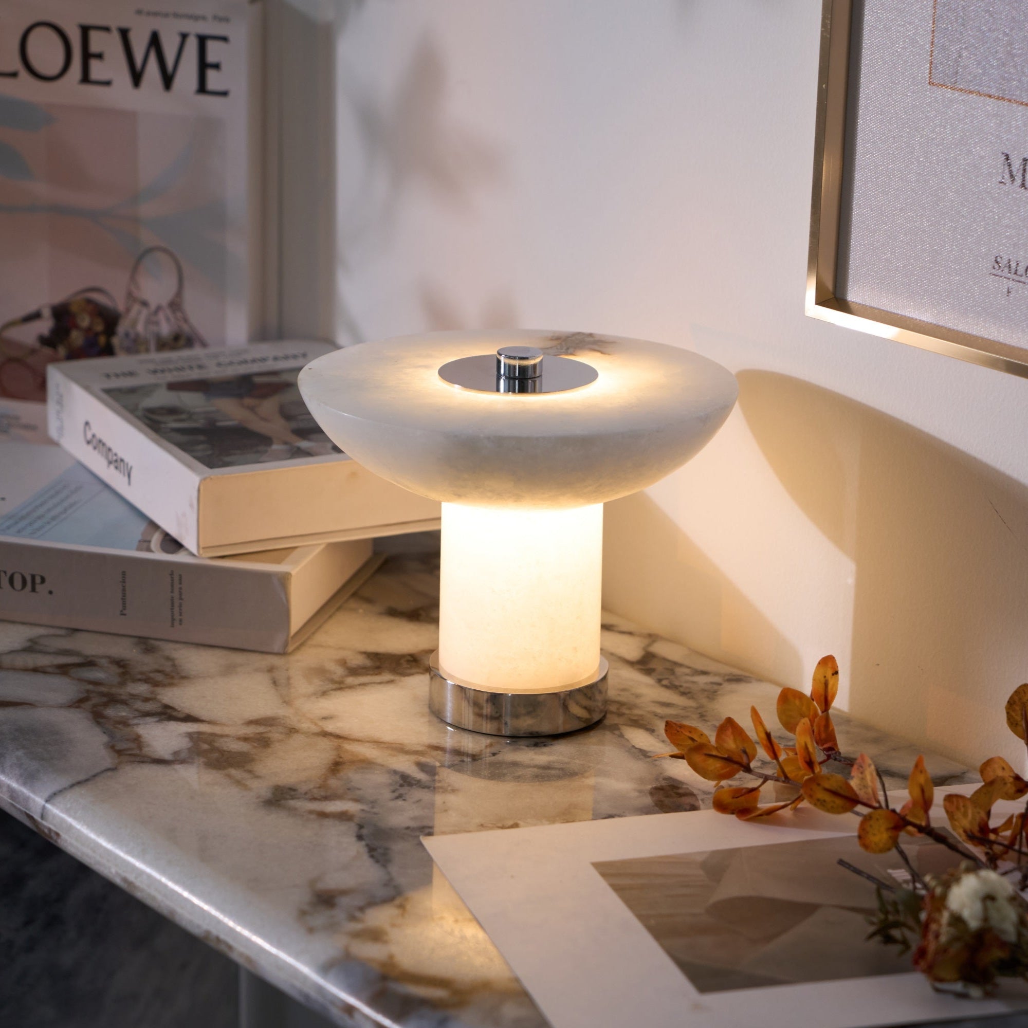 Eurnoran Mushroom Shaped Alabaster Table Lamp-Neutral Decor