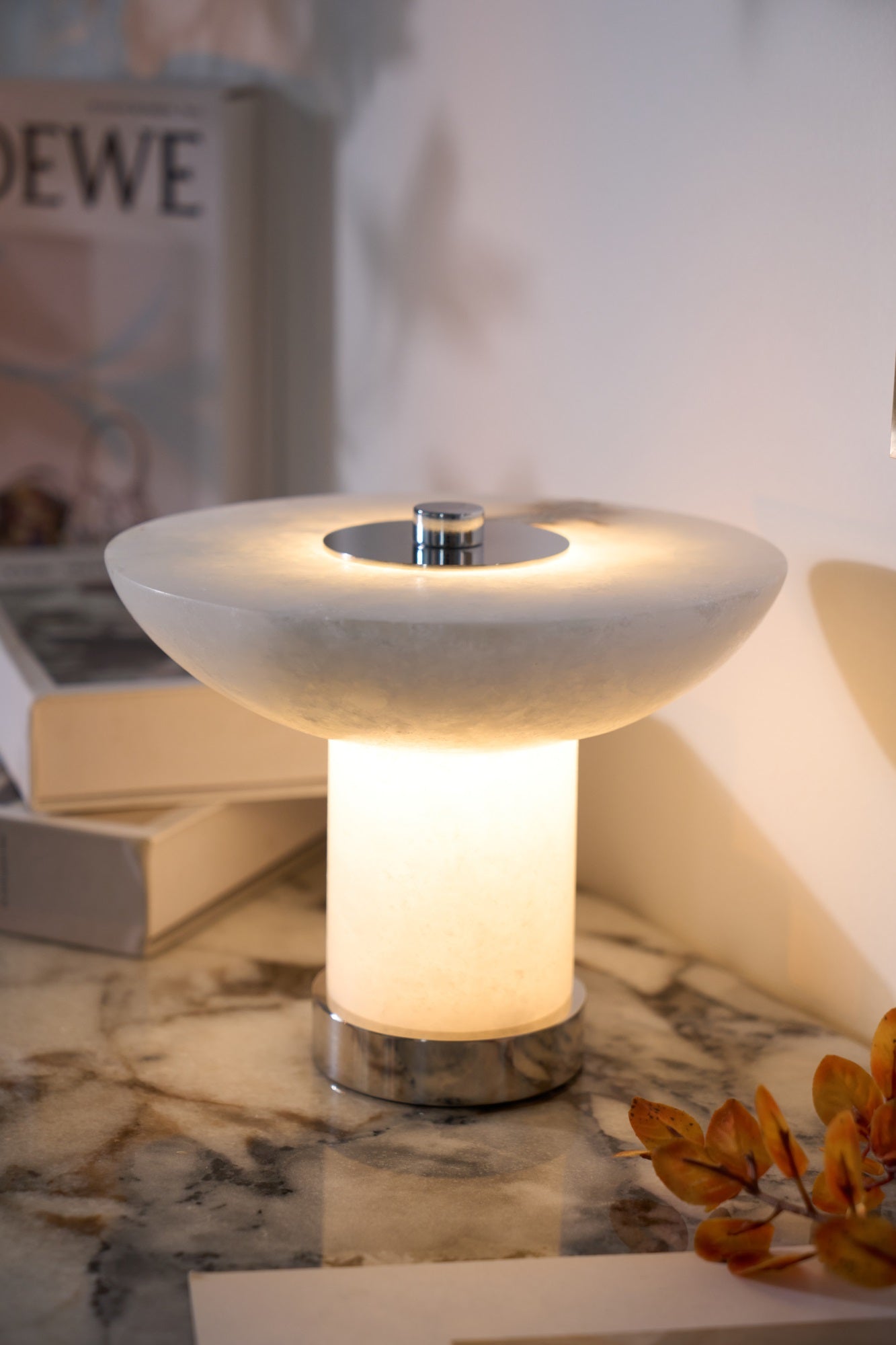 Eurnoran Mushroom Shaped Alabaster Table Lamp-Neutral Decor