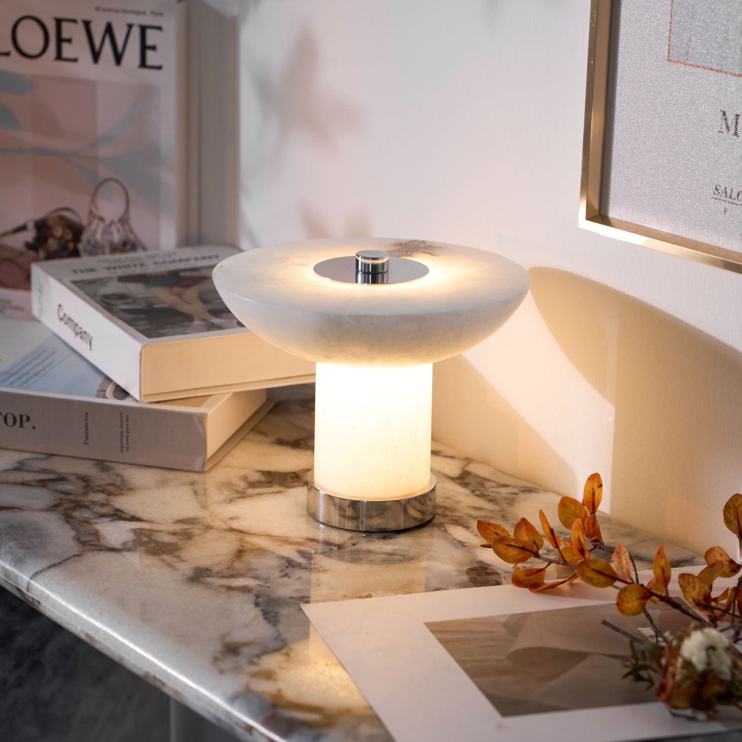 Eurnoran Mushroom Shaped Alabaster Table Lamp-Neutral Decor