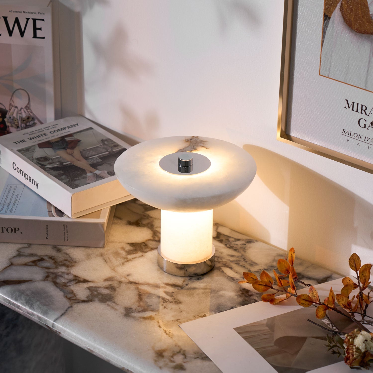 Eurnoran Mushroom Shaped Alabaster Table Lamp-Neutral Decor
