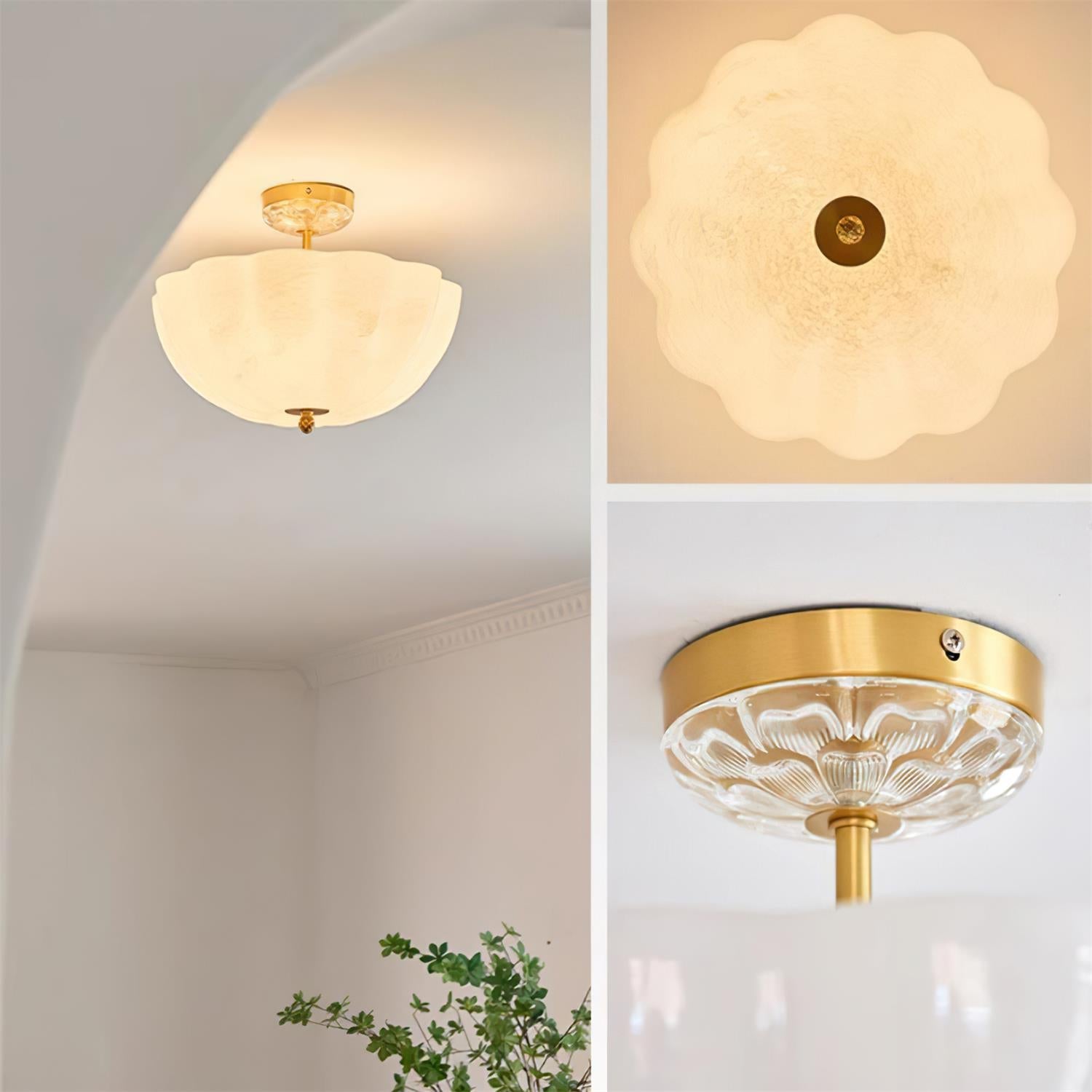 Cava Ceiling Light Brass and Glass with Elegant Petal Silhouette Modern-Neutral Decor