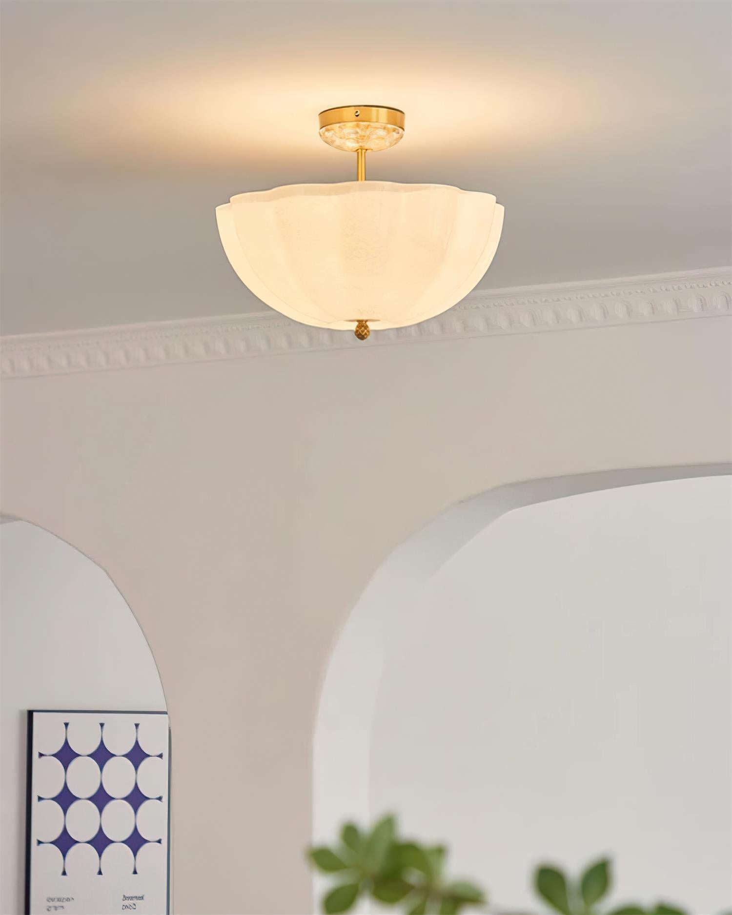 Cava Ceiling Light Brass and Glass with Elegant Petal Silhouette Modern-Neutral Decor