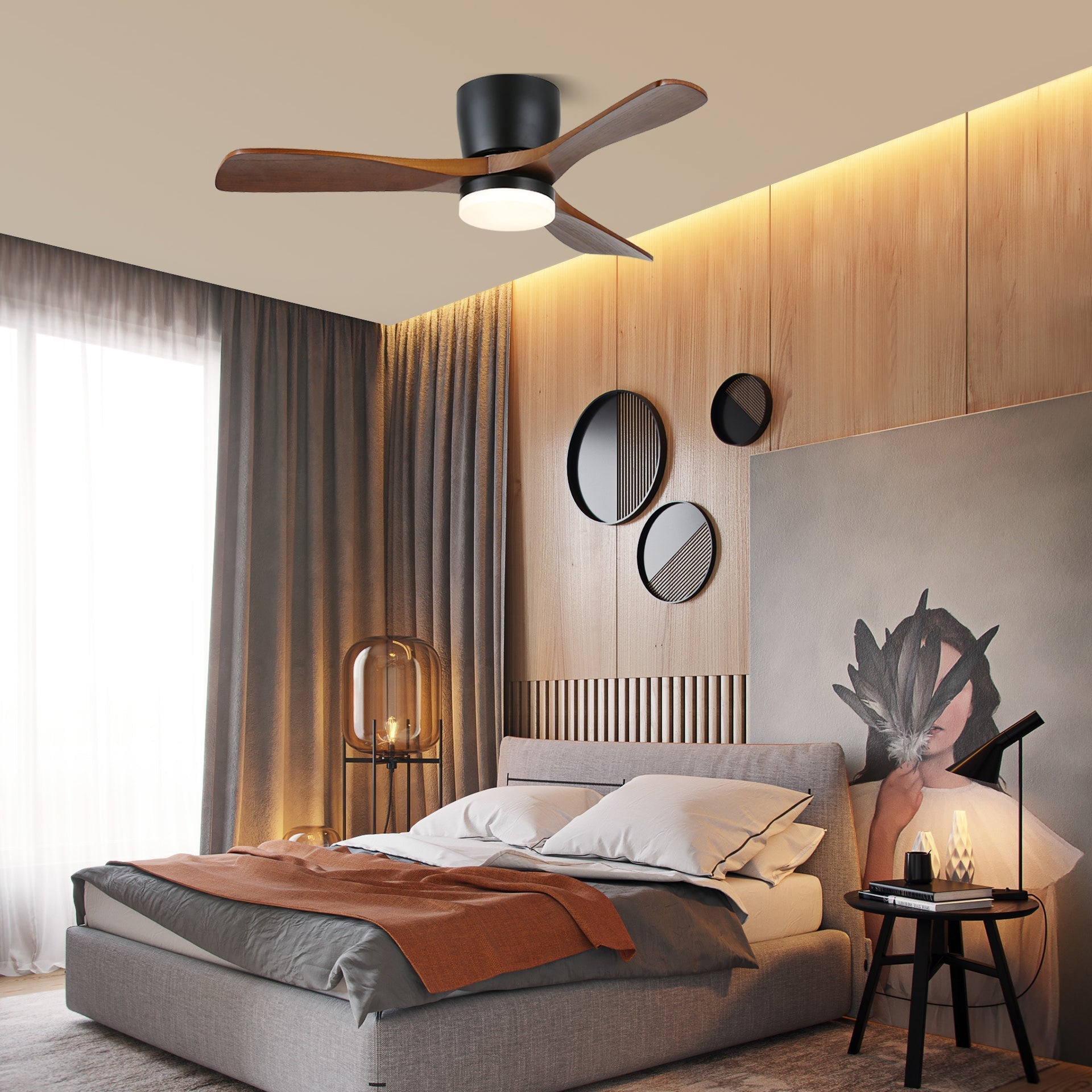 Brinor Minimalist Wood Ceiling Fan Light-Neutral Decor