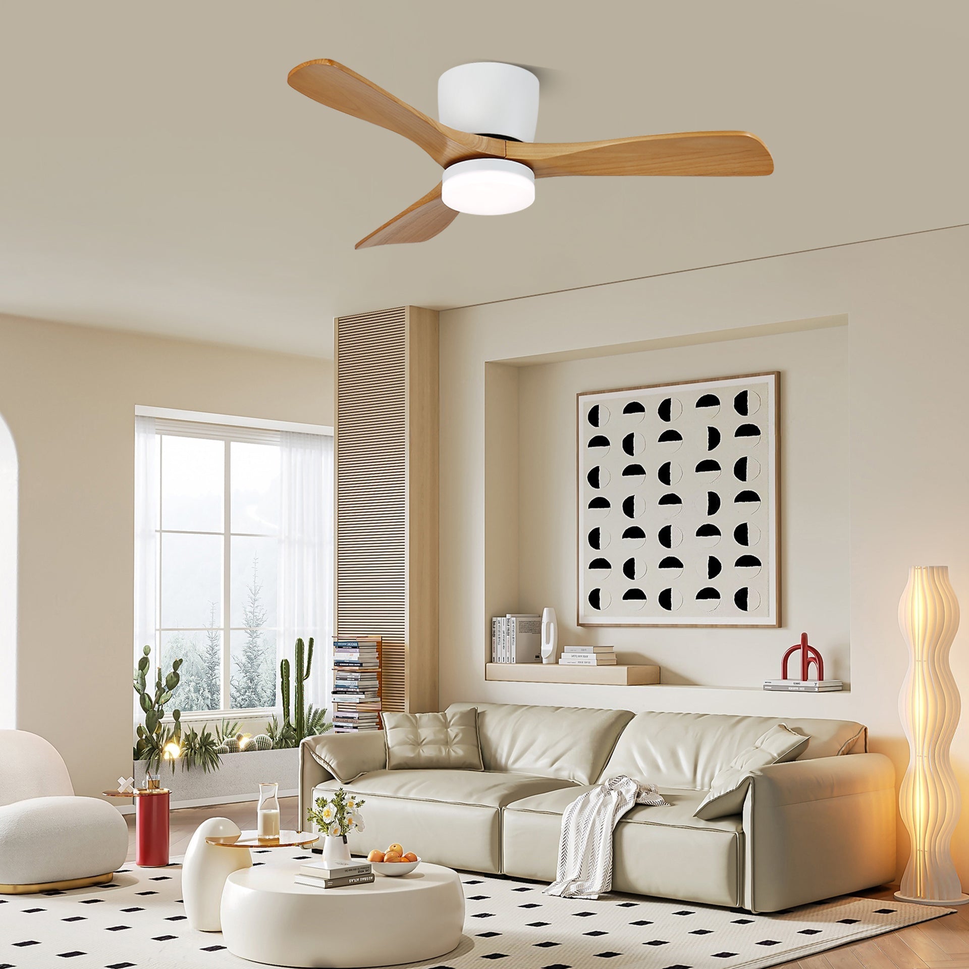 Brinor Minimalist Wood Ceiling Fan Light-Neutral Decor