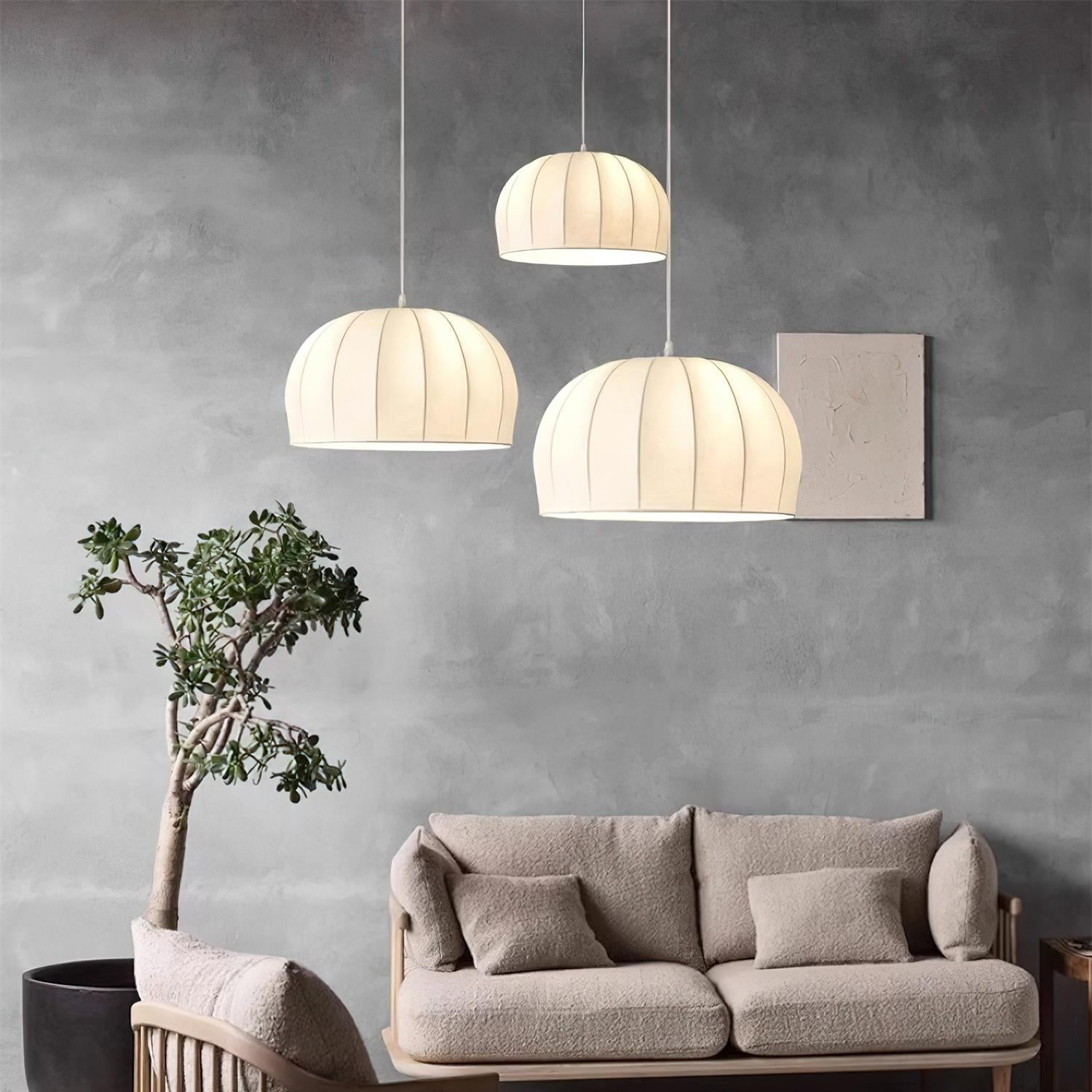 Nova White Fabric Dome  Pendant Light