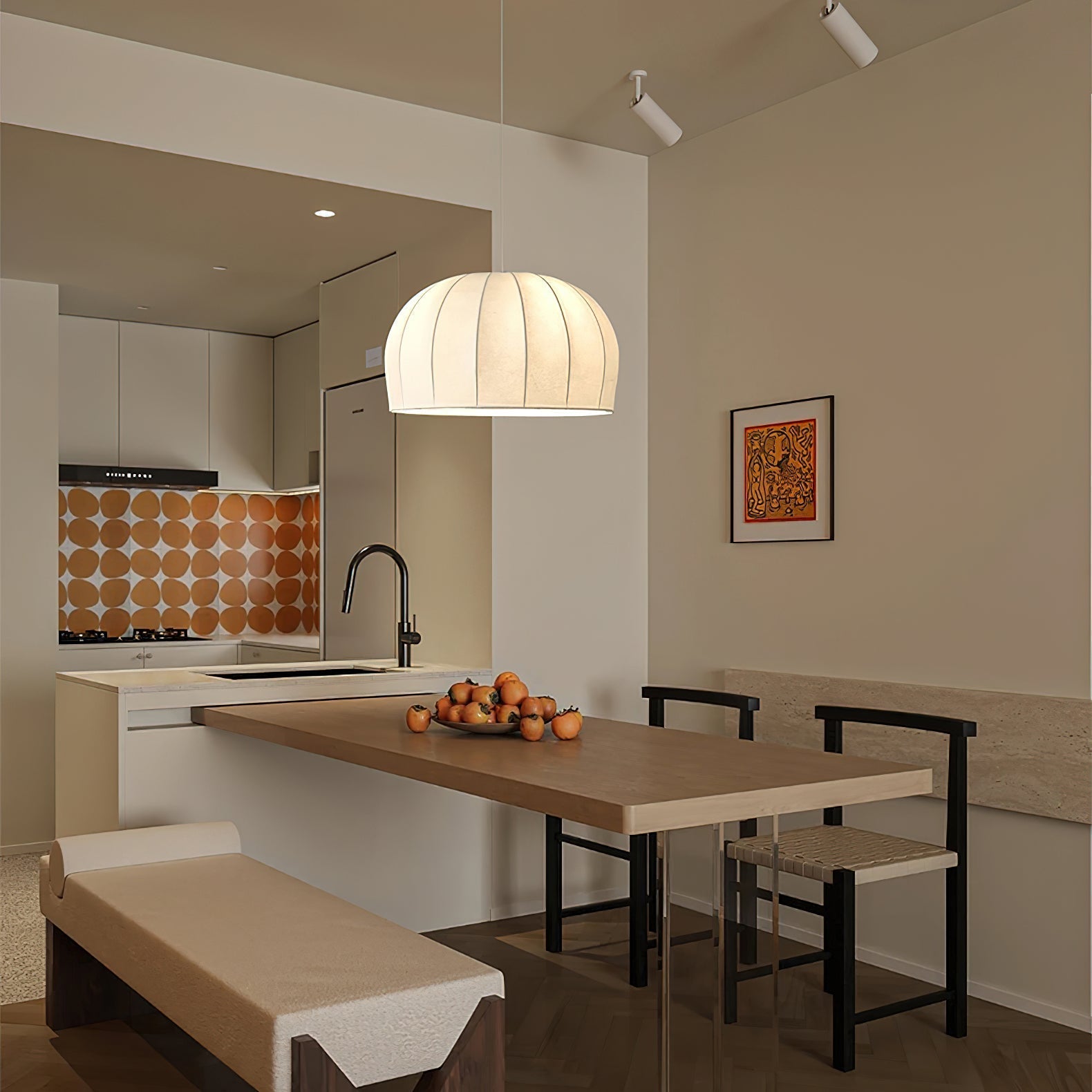 Nova White Fabric Dome  Pendant Light