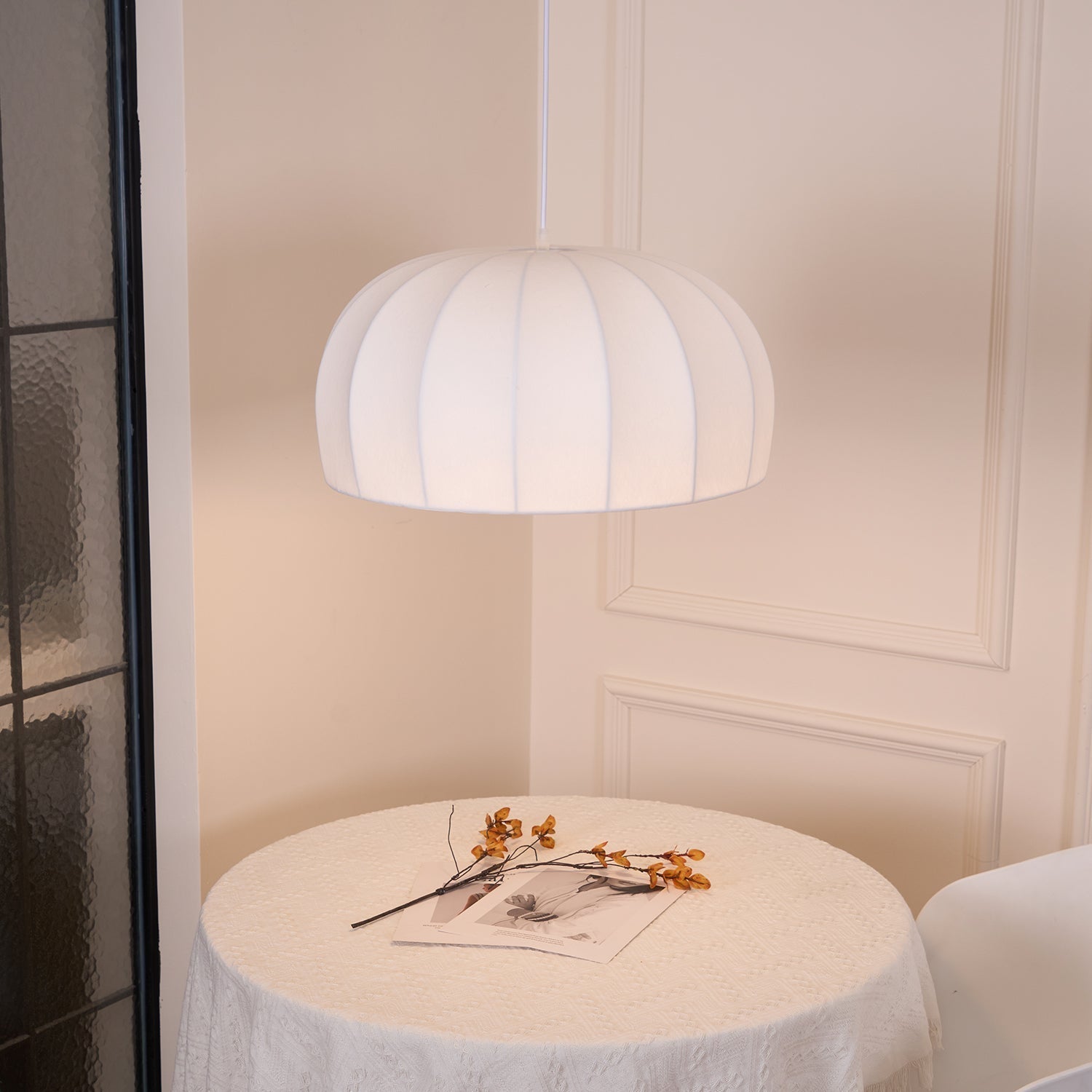 Nova White Fabric Dome  Pendant Light