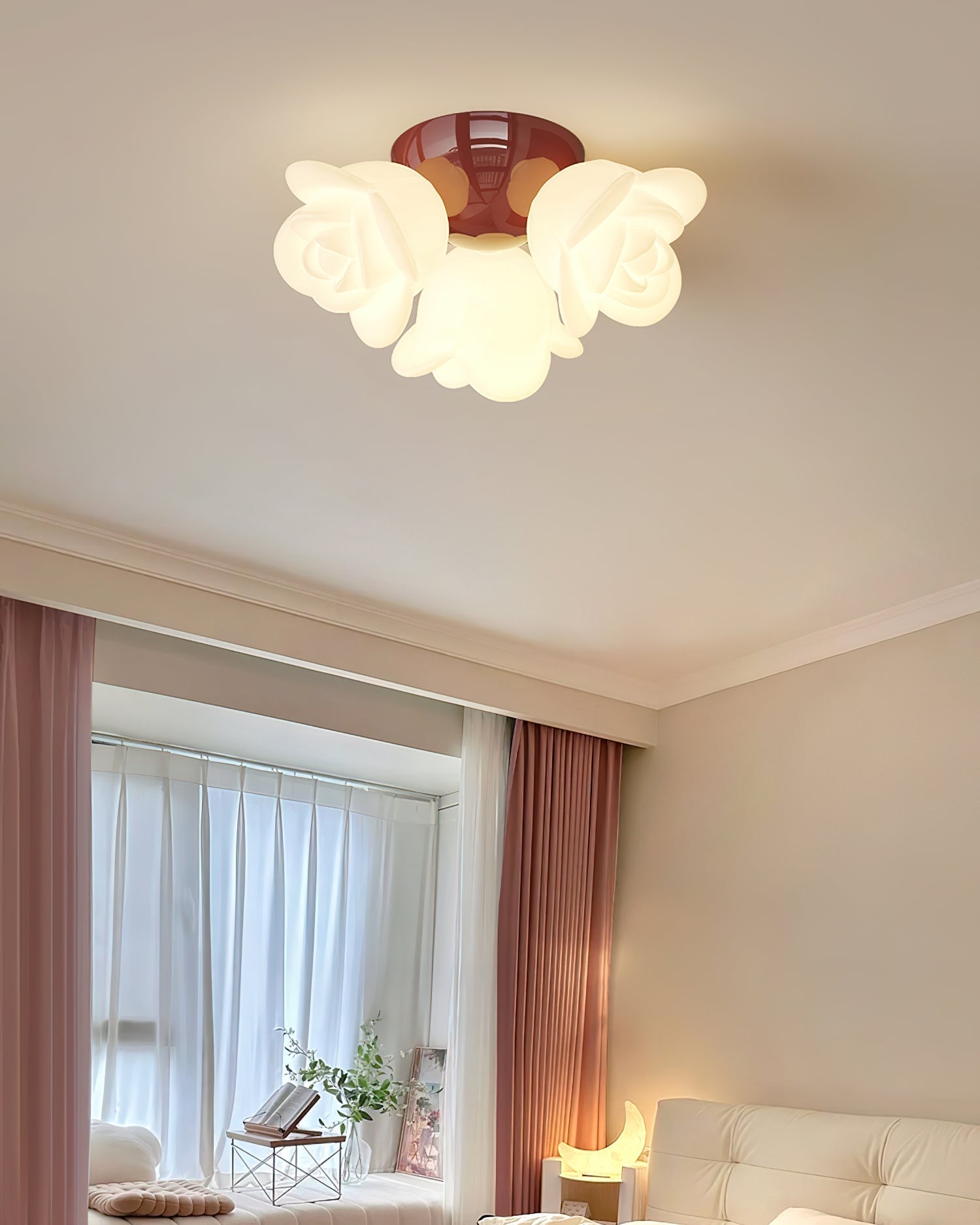 Ceiling Light Metal Canopy and PE Rose Shape Floral Artistic Accent