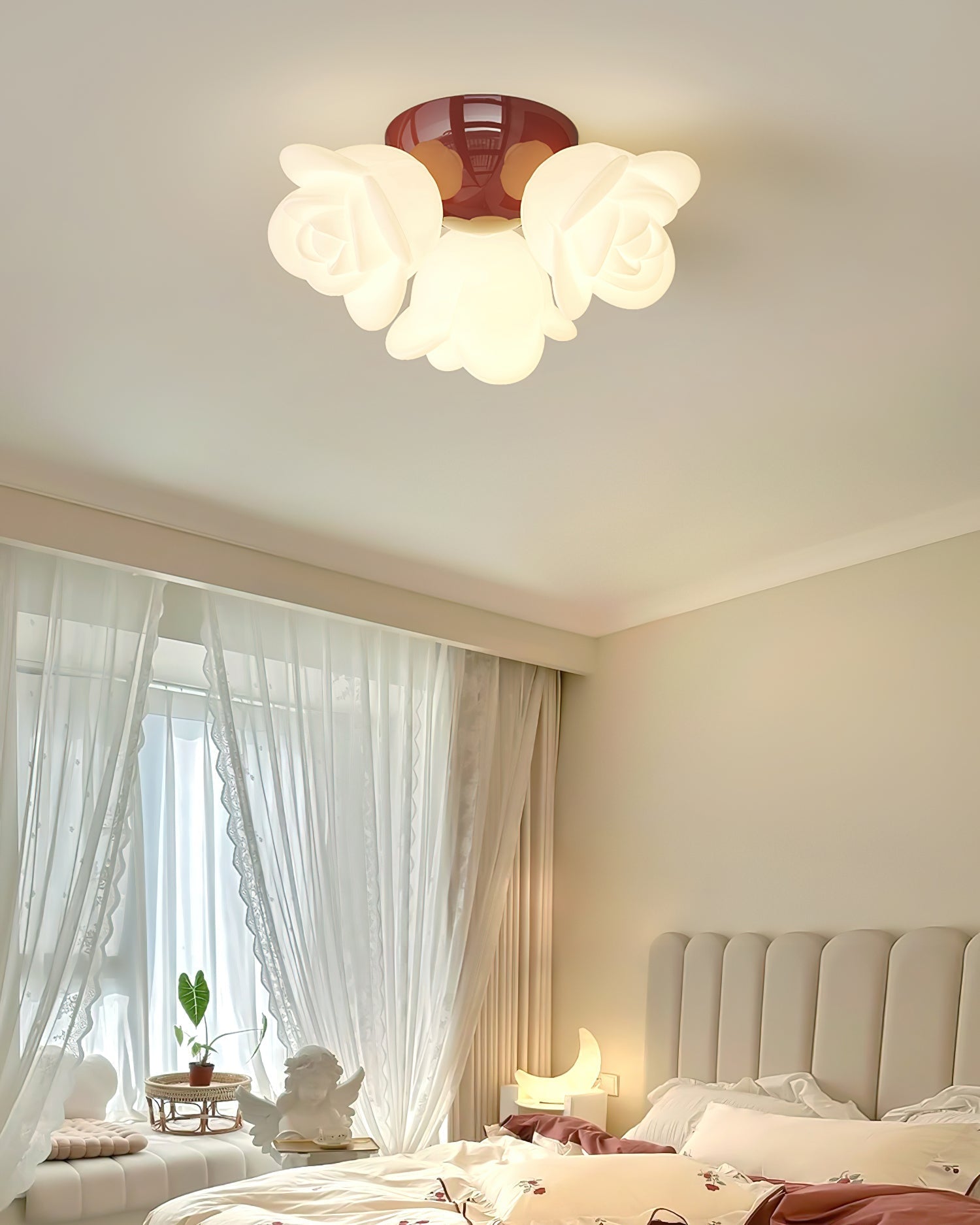 Ceiling Light Metal Canopy and PE Rose Shape Floral Artistic Accent