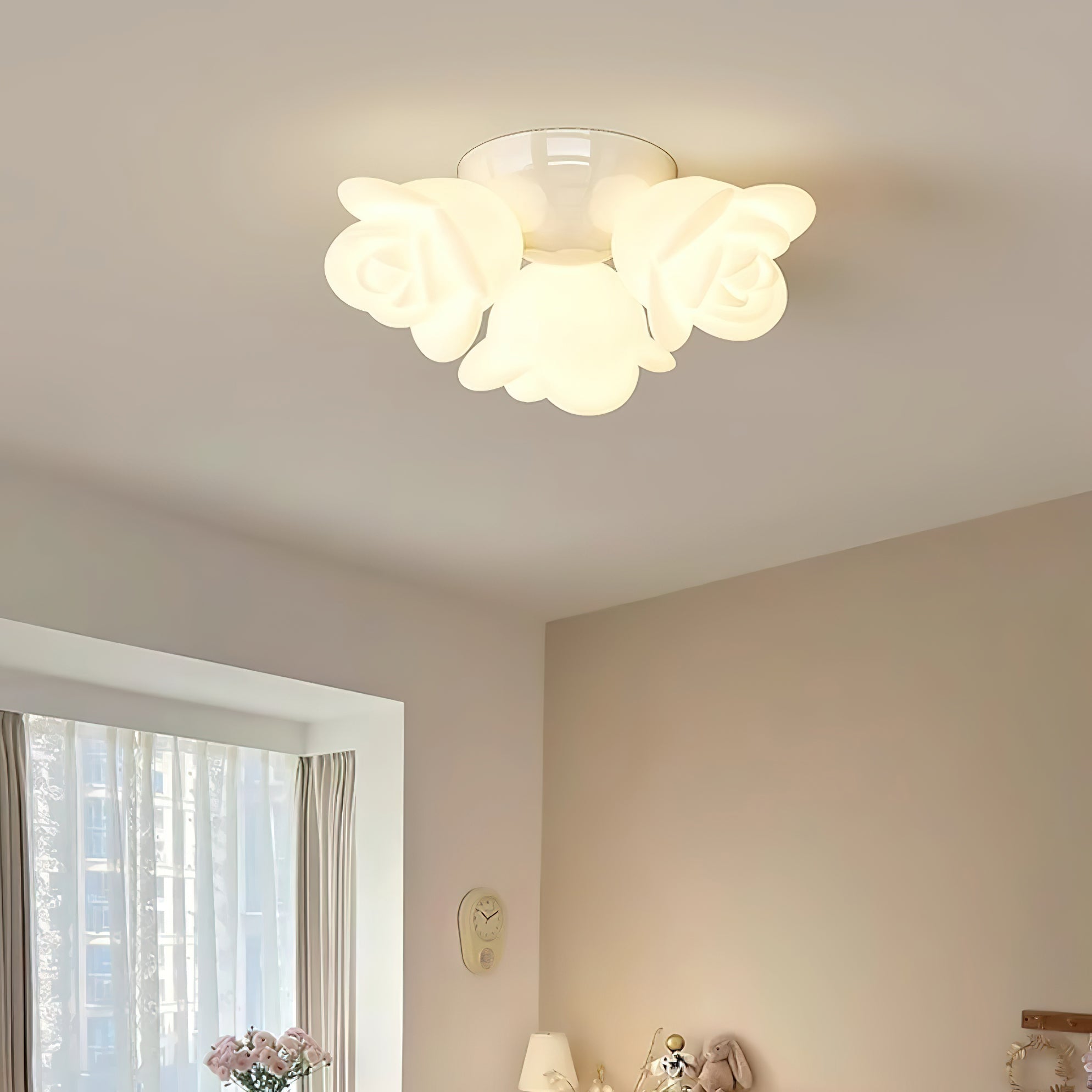 Ceiling Light Metal Canopy and PE Rose Shape Floral Artistic Accent