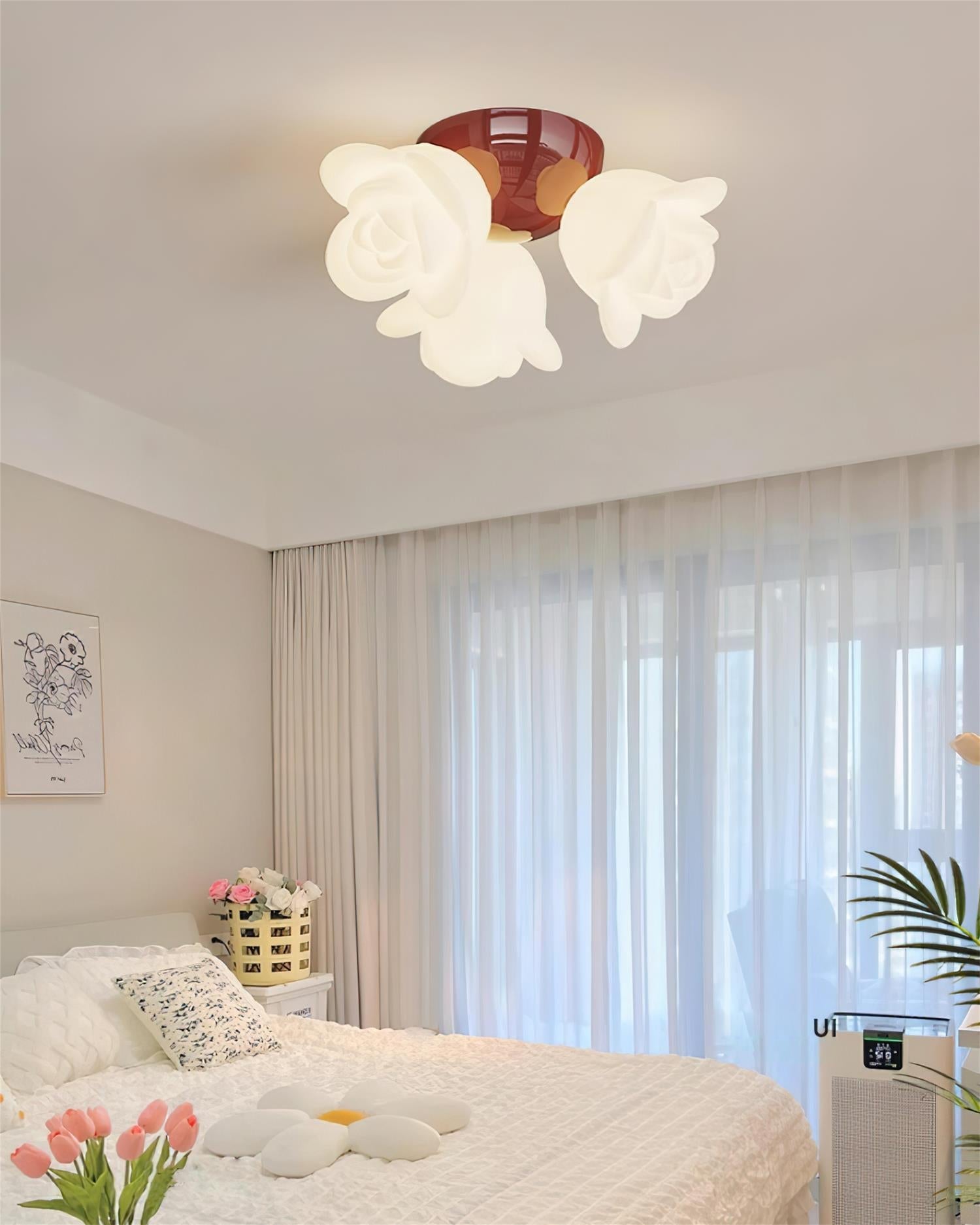 Ceiling Light Metal Canopy and PE Rose Shape Floral Artistic Accent