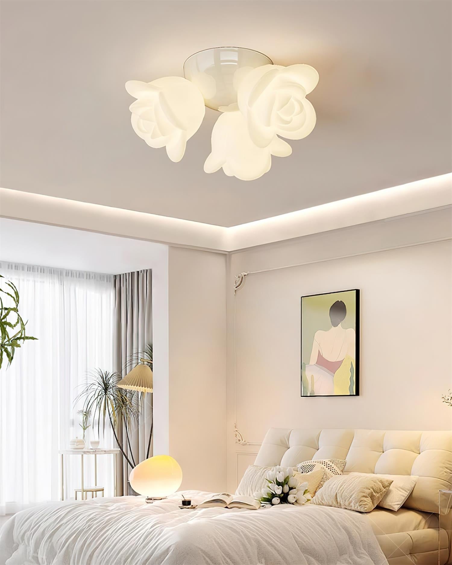 Ceiling Light Metal Canopy and PE Rose Shape Floral Artistic Accent