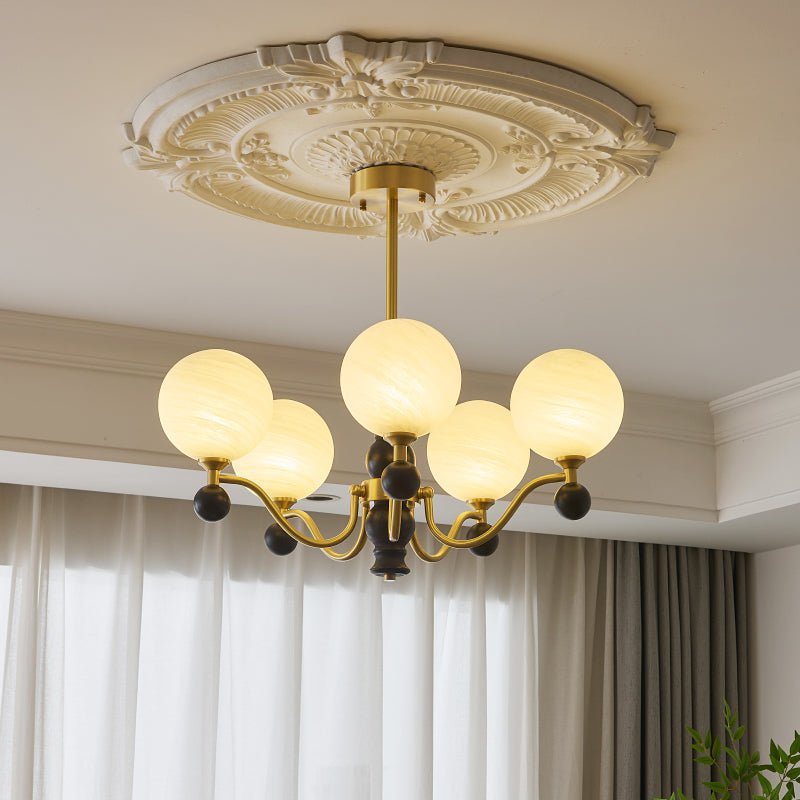 Ershaan Sphere Elegance Vintage Brass Wood Chandelier-Neutral Decor