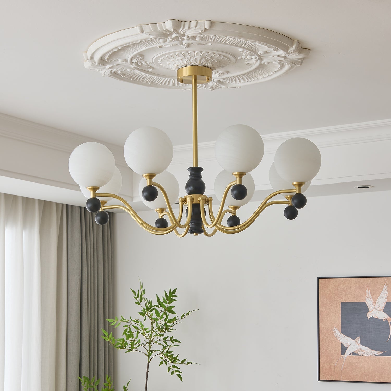 Ershaan Sphere Elegance Vintage Brass Wood Chandelier-Neutral Decor