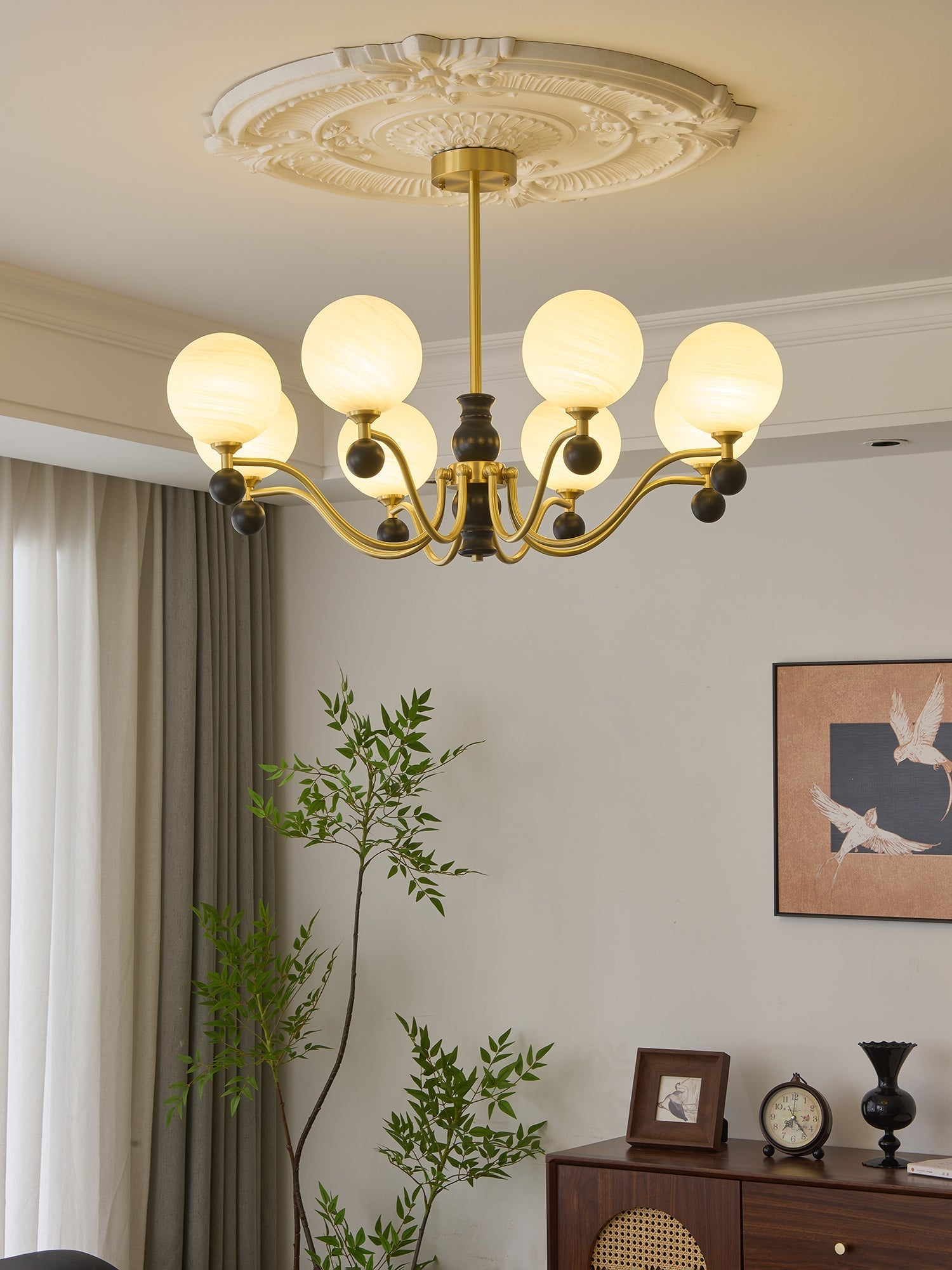 Ershaan Sphere Elegance Vintage Brass Wood Chandelier-Neutral Decor