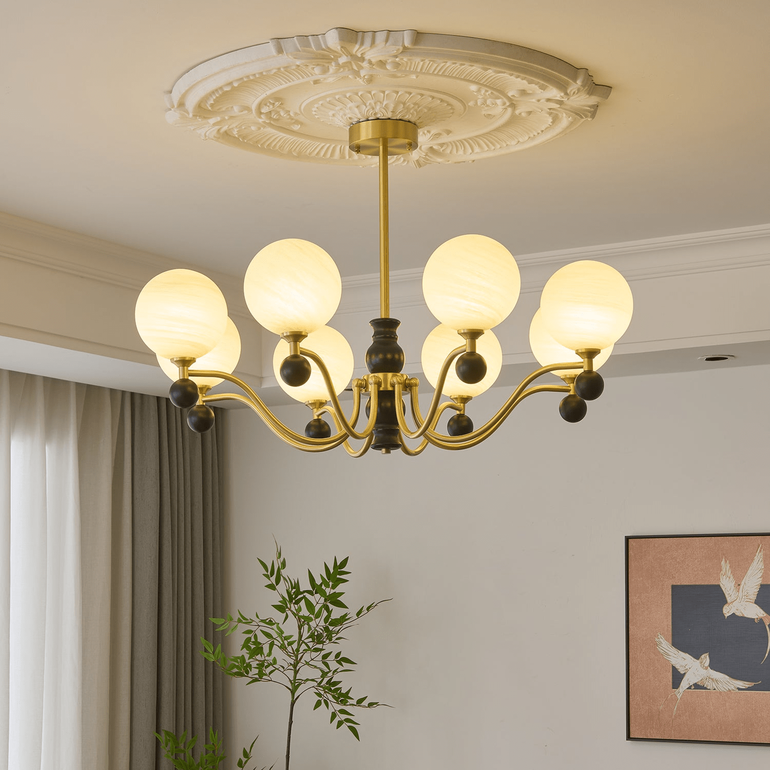 Ershaan Sphere Elegance Vintage Brass Wood Chandelier-Neutral Decor