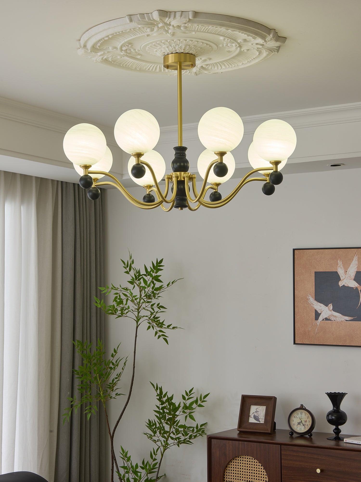 Ershaan Sphere Elegance Vintage Brass Wood Chandelier-Neutral Decor