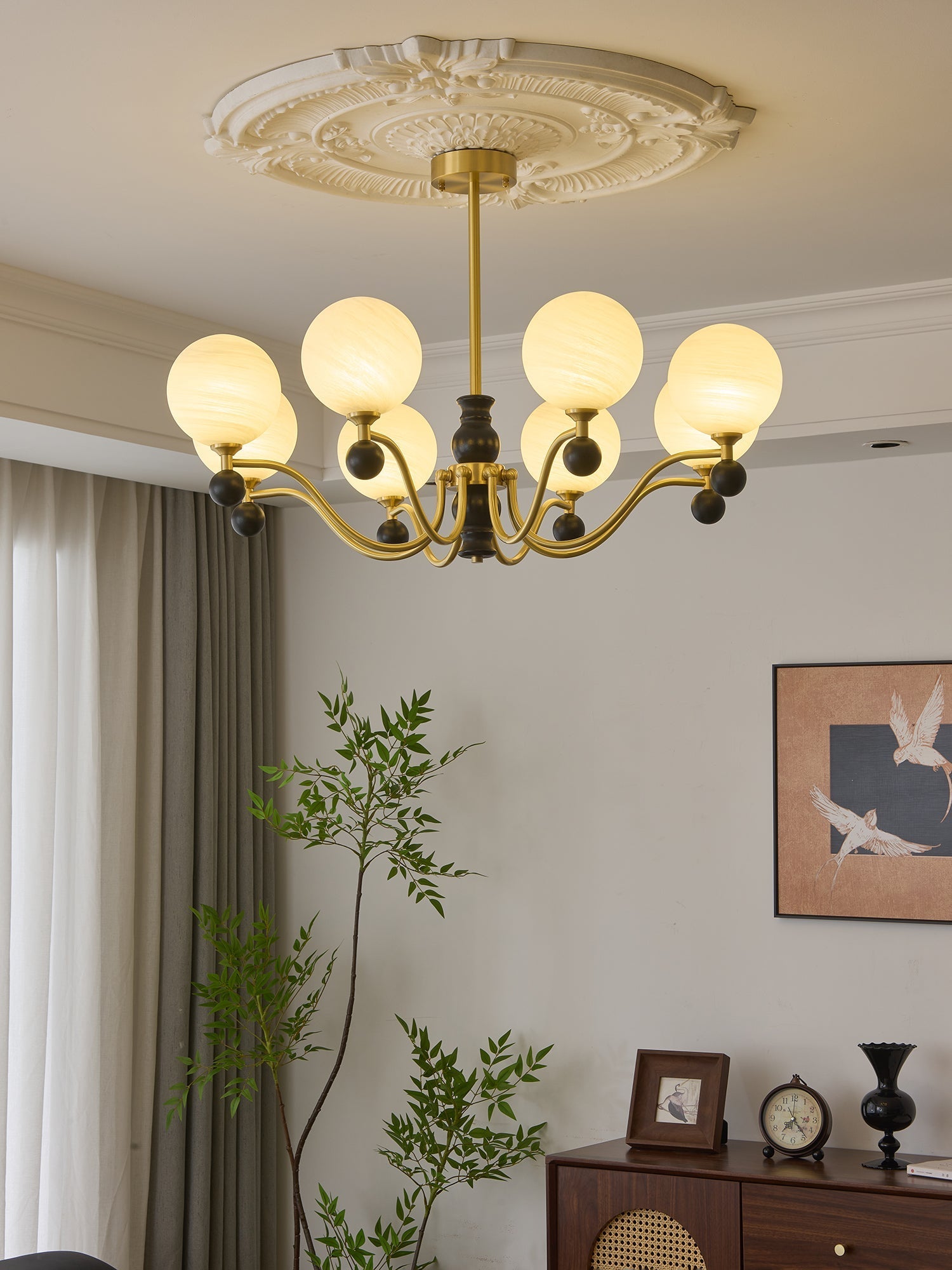 Ershaan Sphere Elegance Vintage Brass Wood Chandelier-Neutral Decor