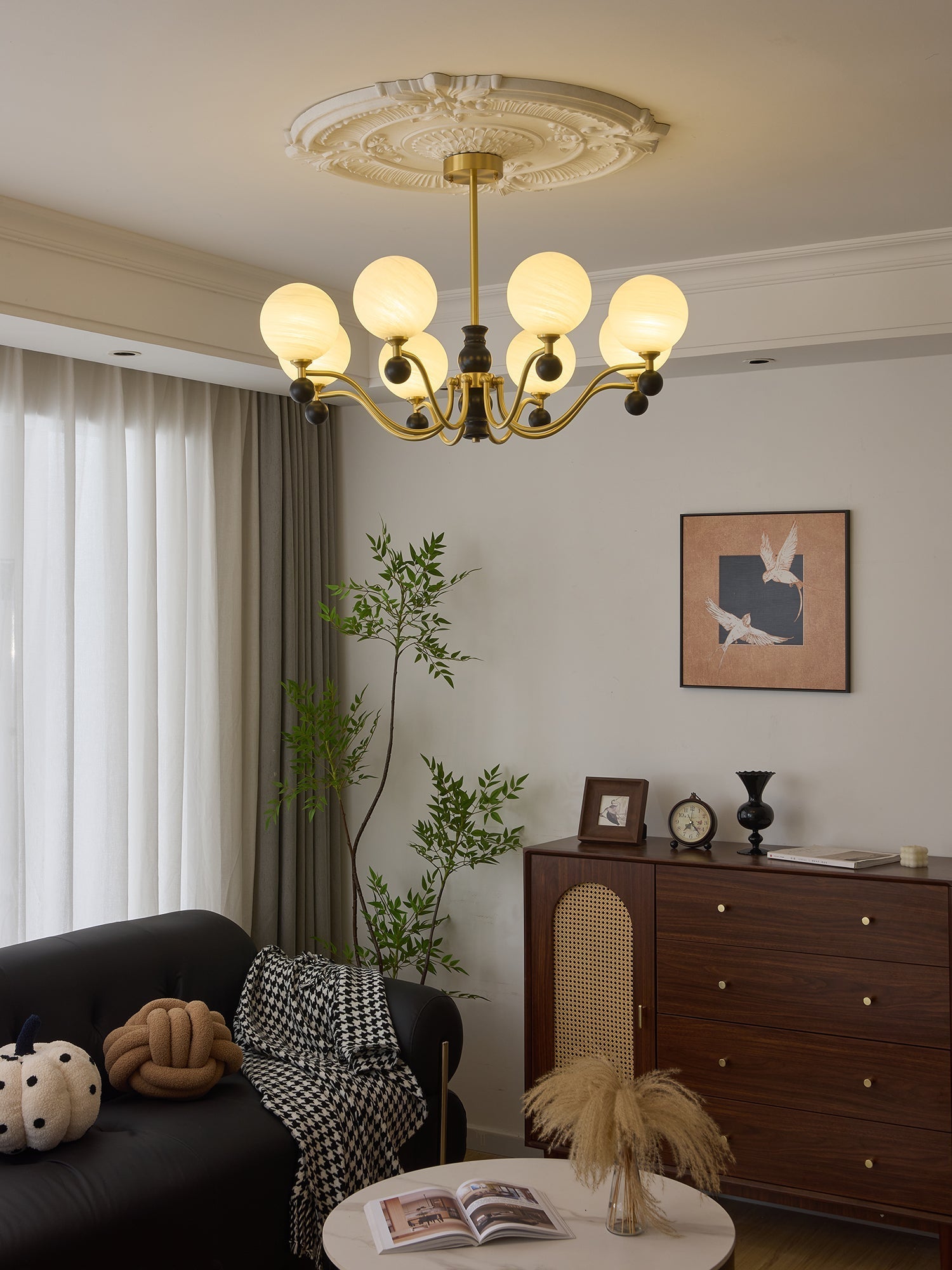 Ershaan Sphere Elegance Vintage Brass Wood Chandelier-Neutral Decor