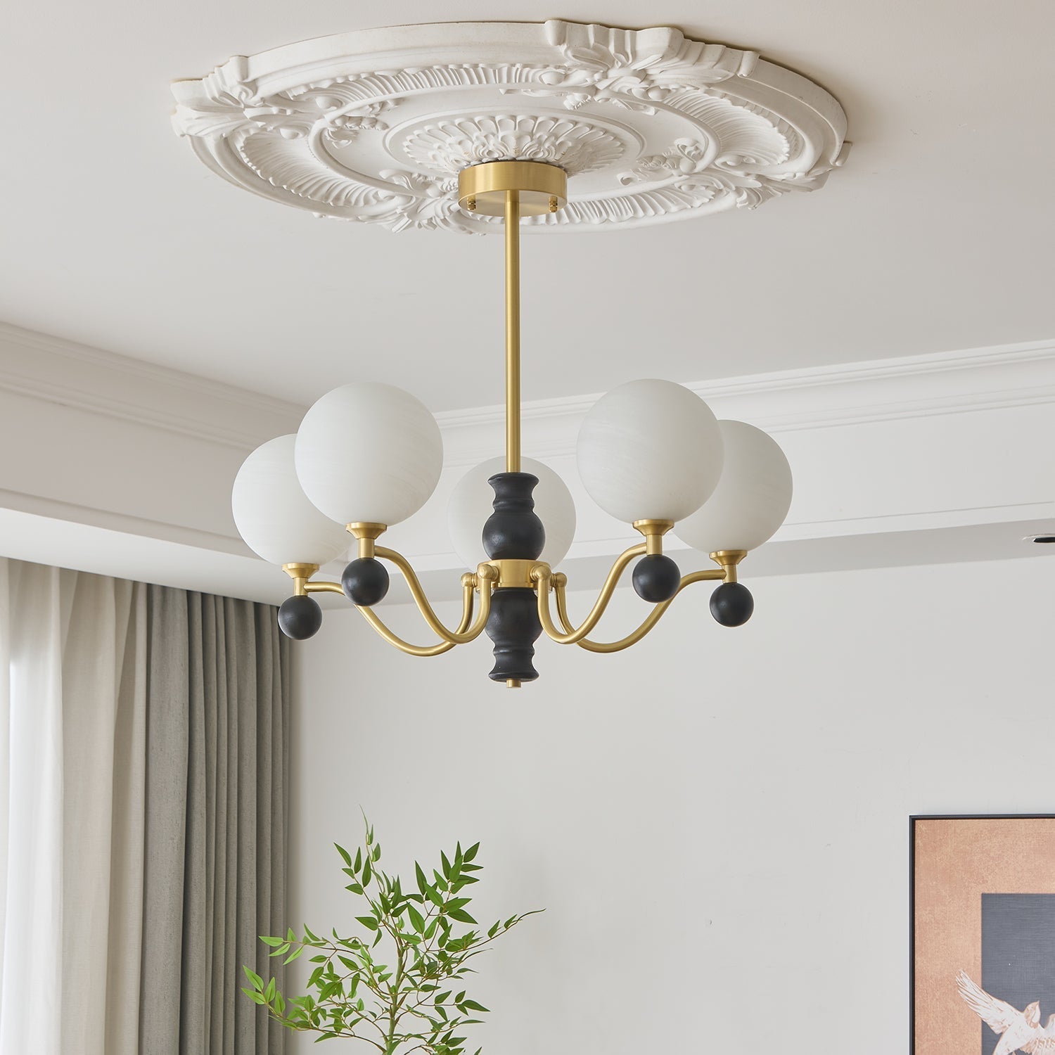 Ershaan Sphere Elegance Vintage Brass Wood Chandelier-Neutral Decor