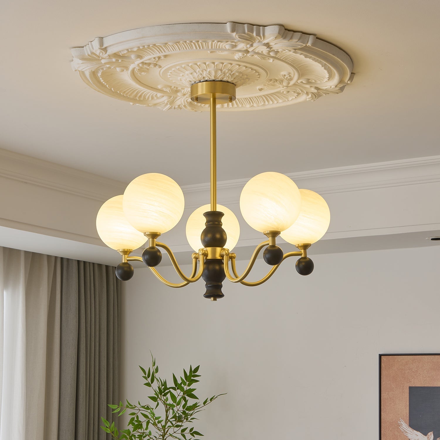 Ershaan Sphere Elegance Vintage Brass Wood Chandelier-Neutral Decor