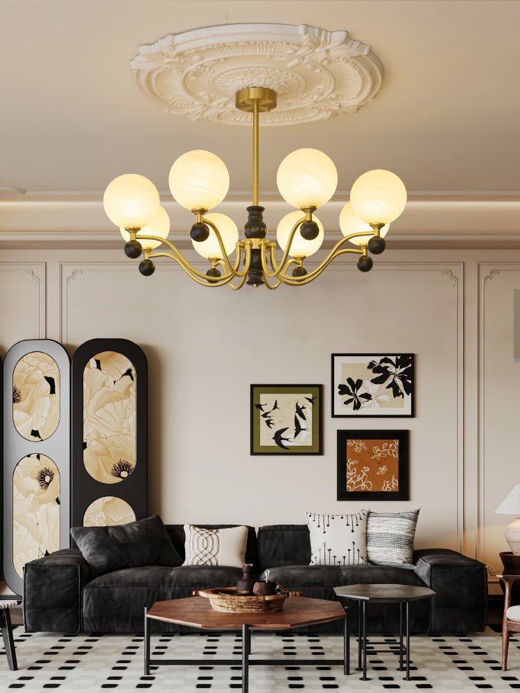 Ershaan Sphere Elegance Vintage Brass Wood Chandelier-Neutral Decor