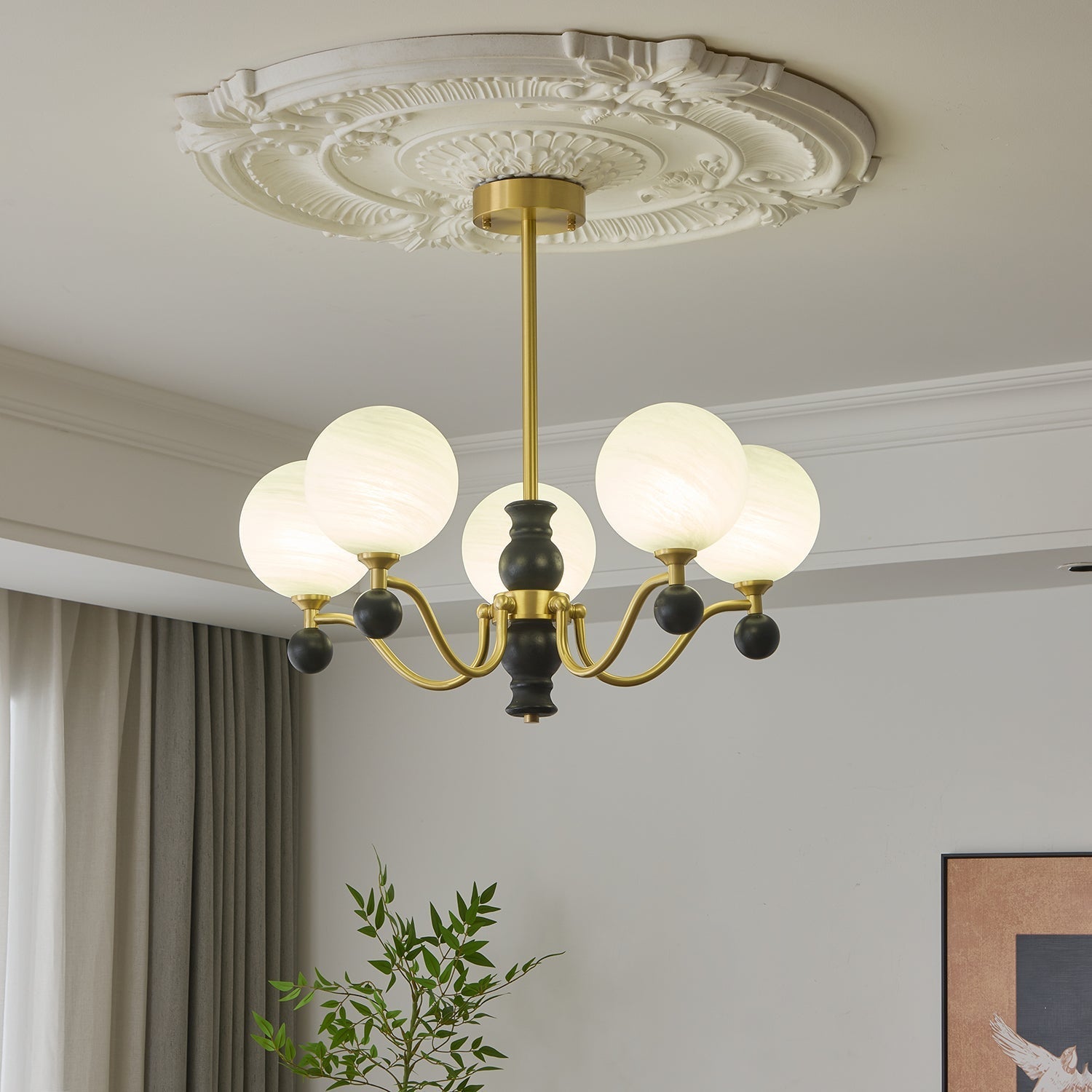 Ershaan Sphere Elegance Vintage Brass Wood Chandelier-Neutral Decor