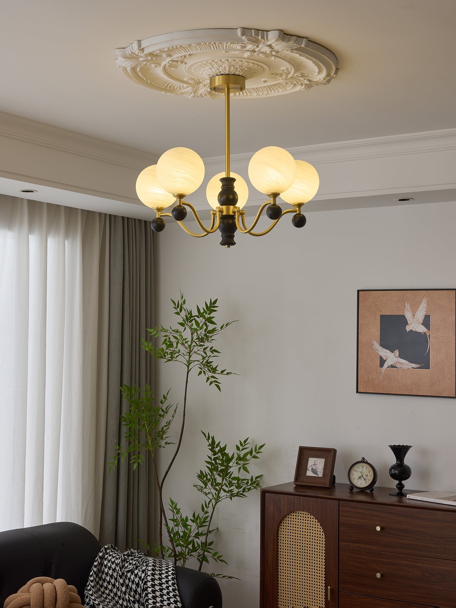 Ershaan Sphere Elegance Vintage Brass Wood Chandelier-Neutral Decor