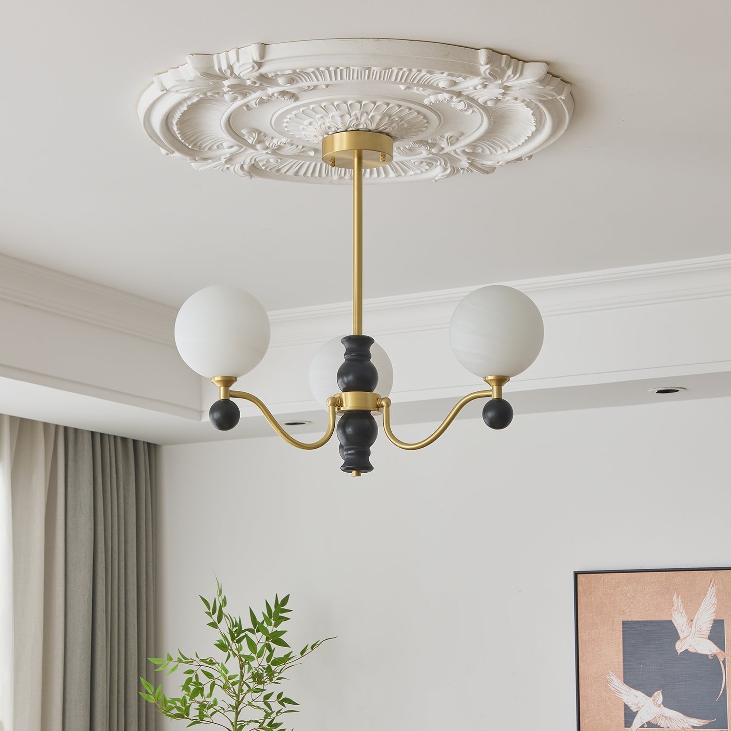 Ershaan Sphere Elegance Vintage Brass Wood Chandelier-Neutral Decor