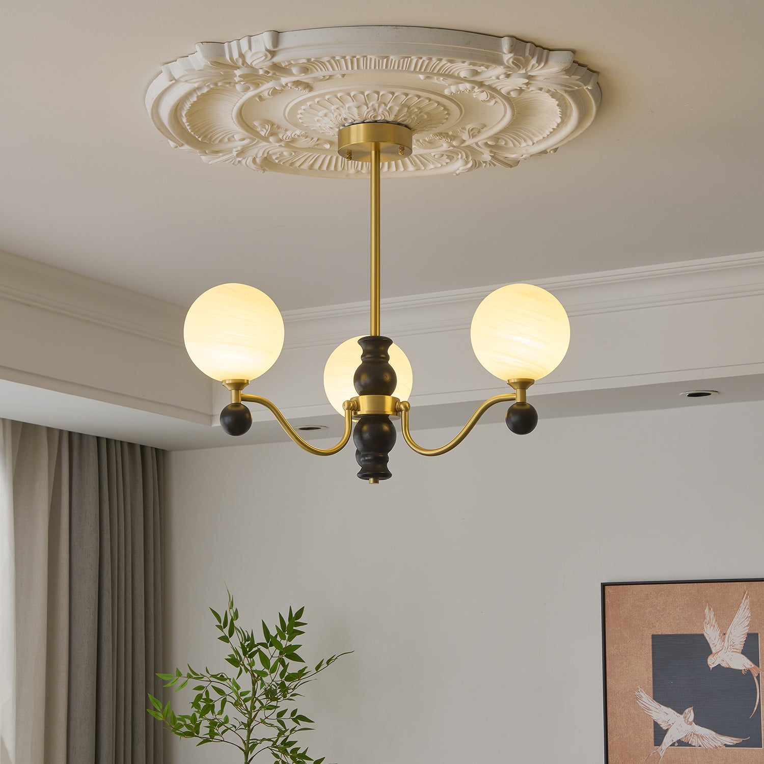 Ershaan Sphere Elegance Vintage Brass Wood Chandelier-Neutral Decor