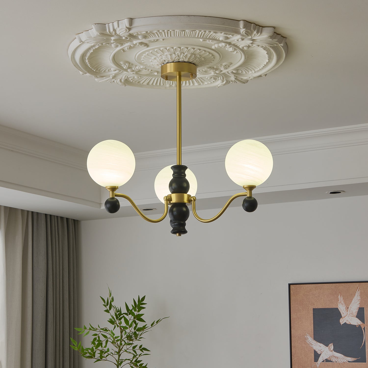 Ershaan Sphere Elegance Vintage Brass Wood Chandelier-Neutral Decor