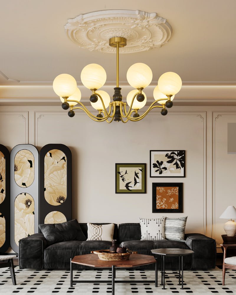 Ershaan Sphere Elegance Vintage Brass Wood Chandelier-Neutral Decor