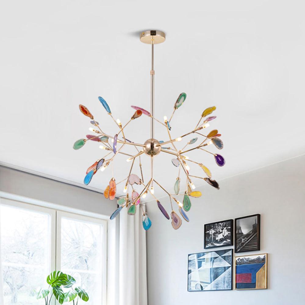 Ulenor Chandelier Colorful Leaf Gilded Arms-Neutral Decor