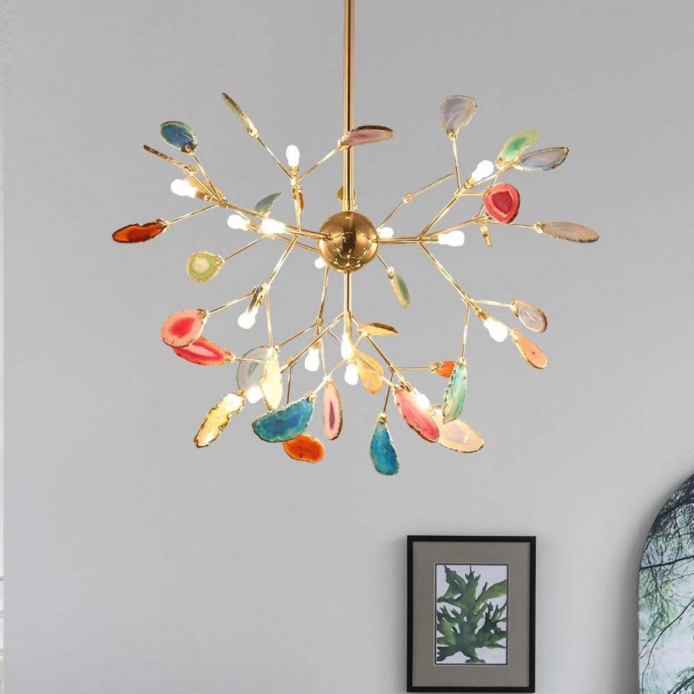 Ulenor Chandelier Colorful Leaf Gilded Arms-Neutral Decor