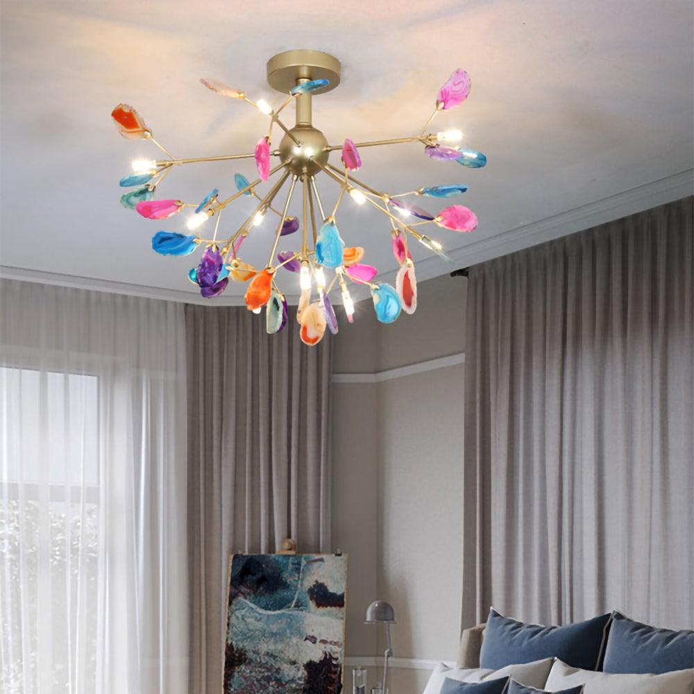 Ulenor Chandelier Colorful Leaf Gilded Arms-Neutral Decor