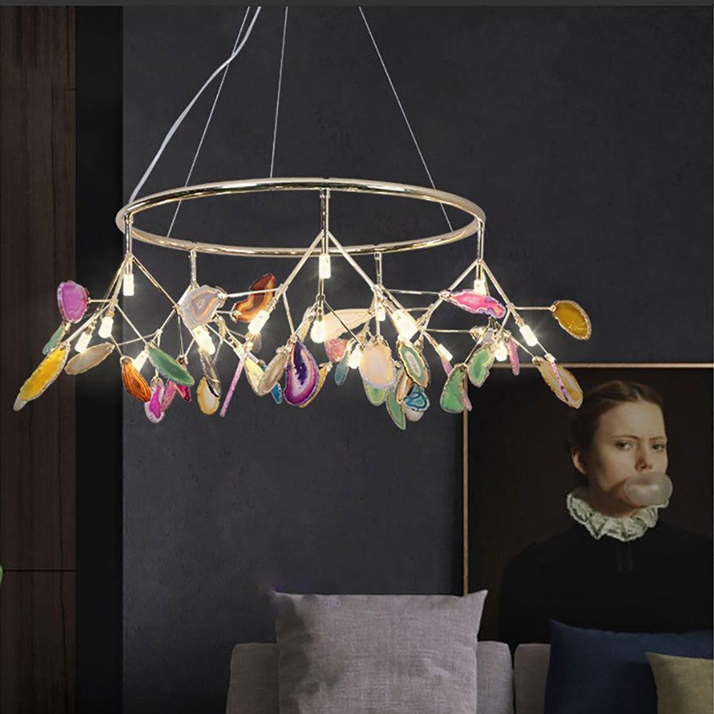 Ulenor Chandelier Colorful Leaf Gilded Arms-Neutral Decor