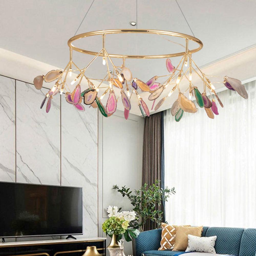 Ulenor Chandelier Colorful Leaf Gilded Arms-Neutral Decor