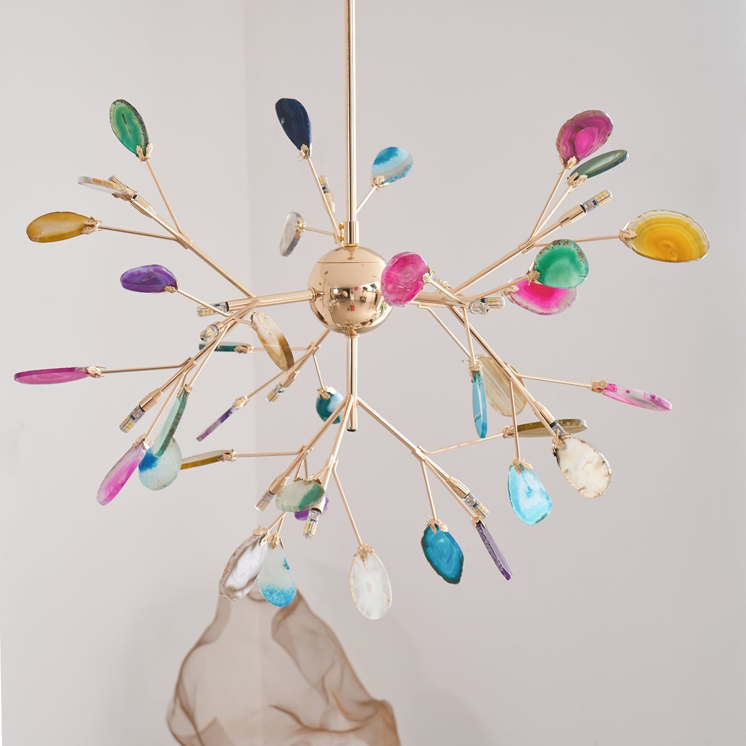 Ulenor Chandelier Colorful Leaf Gilded Arms-Neutral Decor
