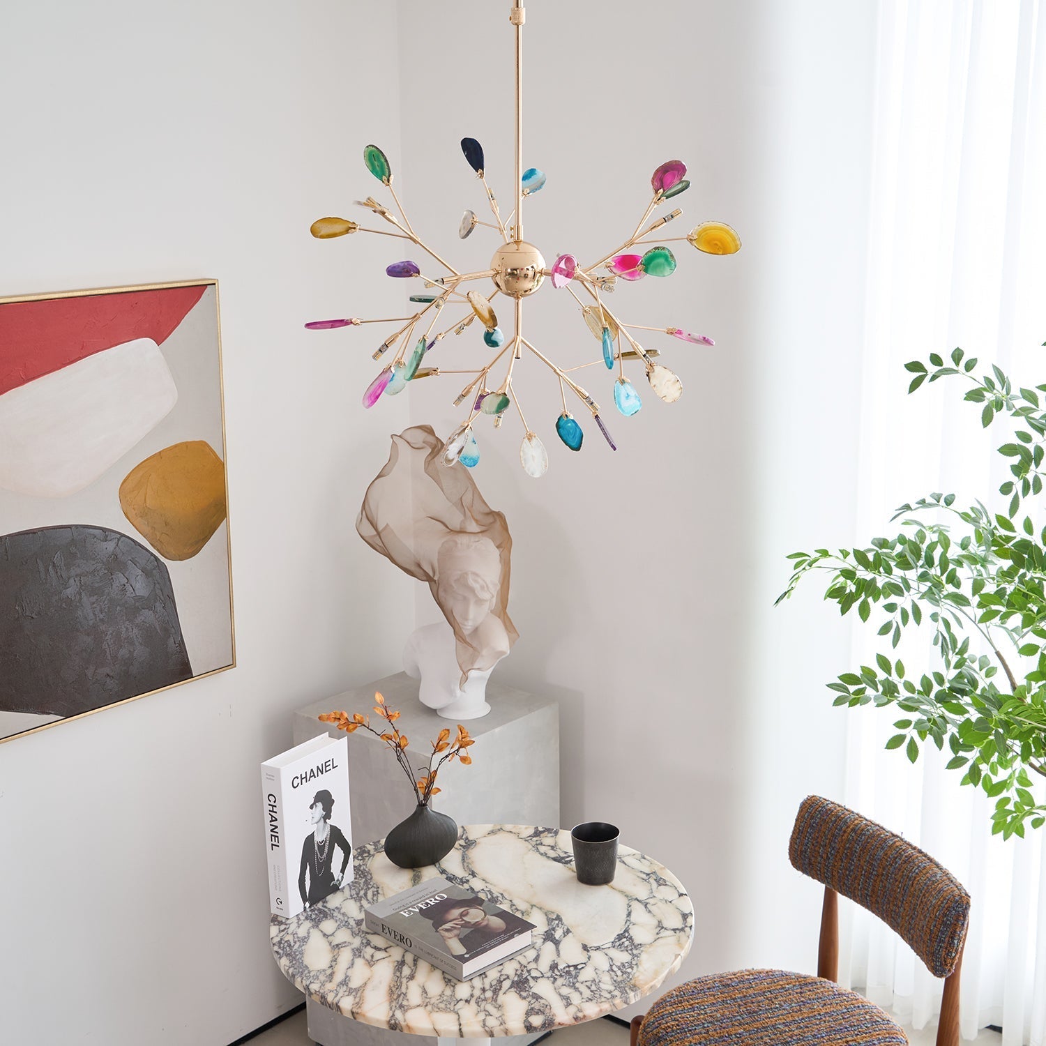 Ulenor Chandelier Colorful Leaf Gilded Arms-Neutral Decor