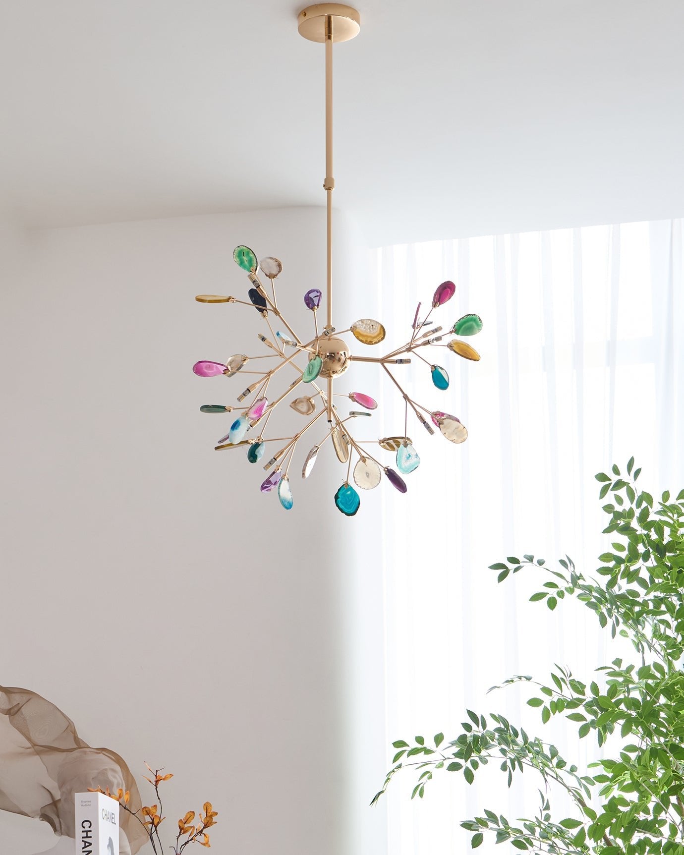 Ulenor Chandelier Colorful Leaf Gilded Arms-Neutral Decor