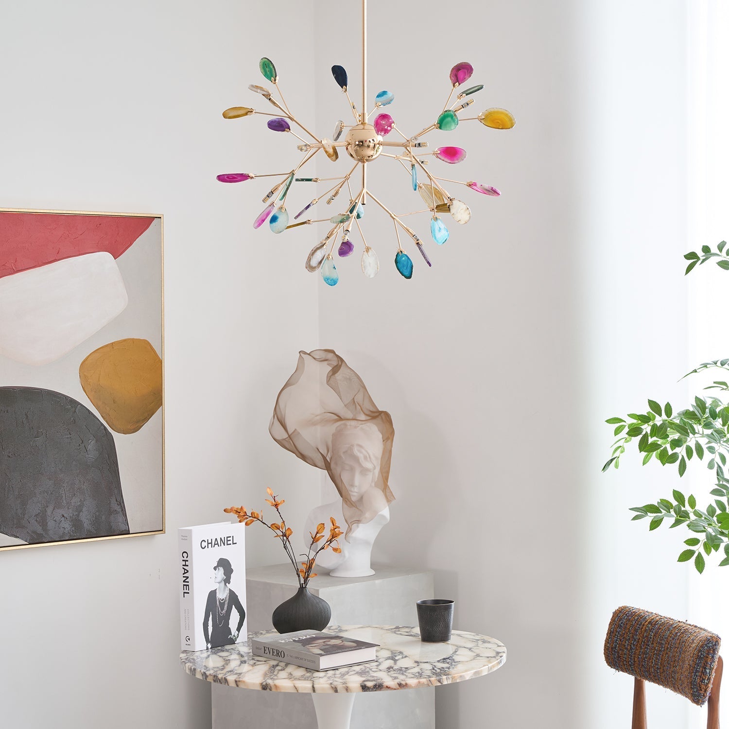 Ulenor Chandelier Colorful Leaf Gilded Arms-Neutral Decor