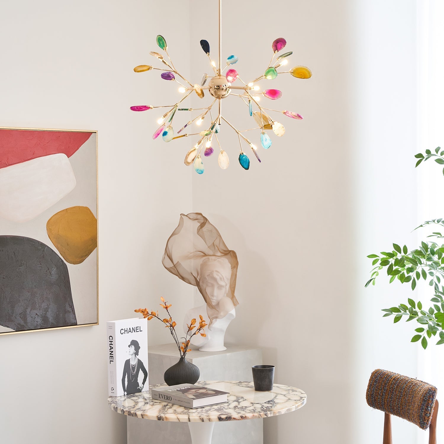 Ulenor Chandelier Colorful Leaf Gilded Arms-Neutral Decor